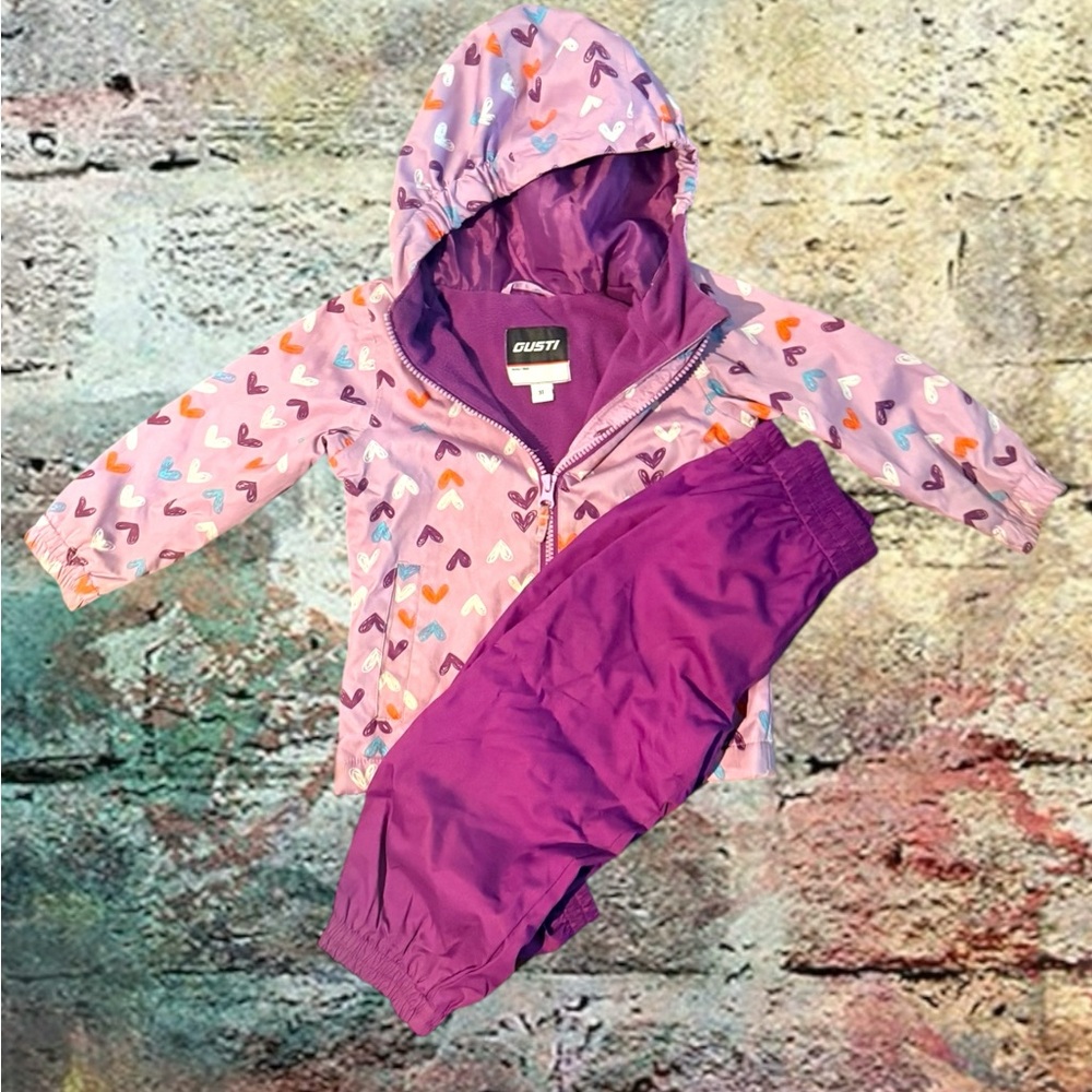 Gusti  Purple Heart Print Jacket and Pants Set